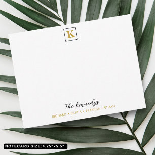 Carte De Correspondance Élégant Noir Et Or Nom De Famille Monogramme