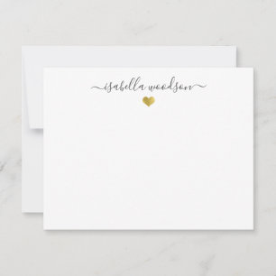 Carte De Correspondance Élégant nom de script Faux Gold Foil Coeur
