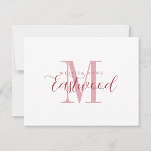 Carte De Correspondance Élégant nom de script Red Monogram Flat Note Card