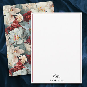 Carte De Correspondance Elégant Personnalisé Bleu / Ruby Rouge Floral