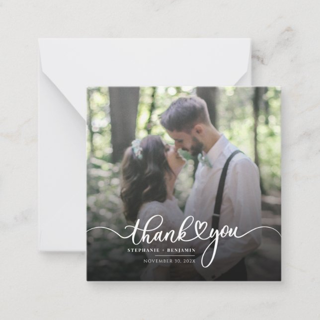 Carte De Correspondance Elegant Photo Script Wedding Thank You (Devant)