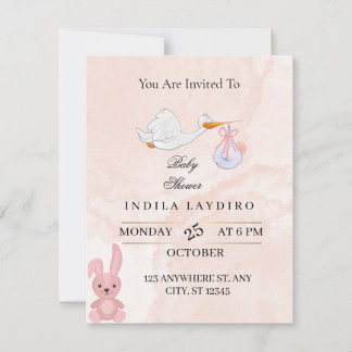 Carte De Correspondance Elegant Pink Stork Baby Shower 