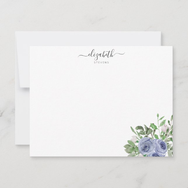 Carte De Correspondance Élégant Rose Floral Blue Aquarelle moderne (Devant)