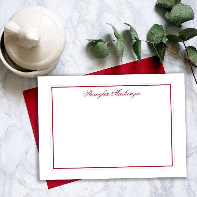 Carte De Correspondance Elégant Rouge et Blanc Personnalisé (Elegant Red and White Personalized Note Card)