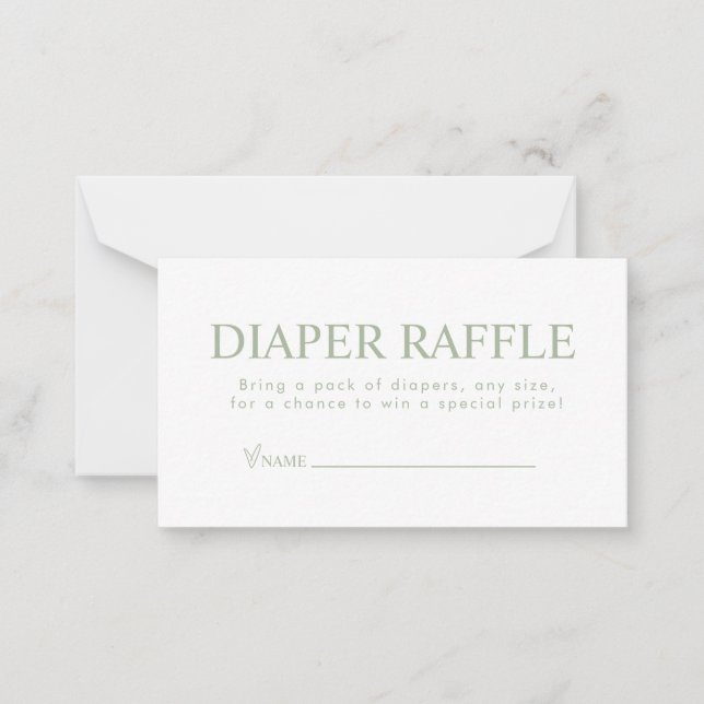 Carte De Correspondance Élégant Sage Green Diaper Raffle (Devant)