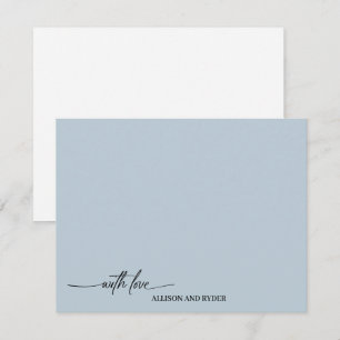 Carte De Correspondance Élégant Script Bleu Clair Avec Amour Merci