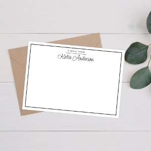 Carte De Correspondance Élégant Script classique minimal noir et blanc