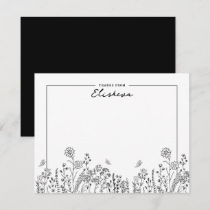 Carte De Correspondance Élégant script minimaliste croquis floral
