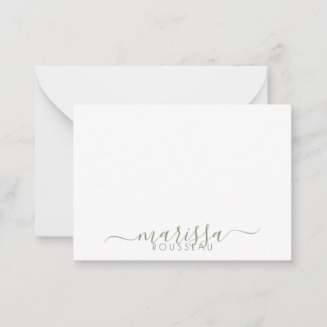 Carte De Correspondance Élégant script moderne vert Monogramme Nom (Devant)