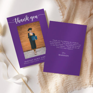 Carte De Correspondance Élégant Script Purple Graduation Merci photo