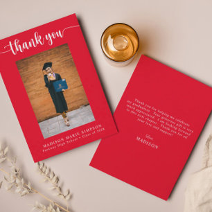 Carte De Correspondance Élégant Script Red Graduation Merci photo