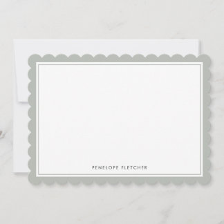 Carte De Correspondance Élégant Simple Moderne Bordure Vert Sauge Ondulée