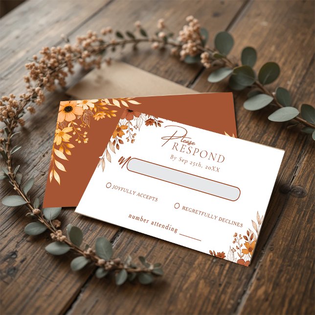 Carte De Correspondance Elegant Terracotta Floral Wedding RSVP (Elegant Terracotta Floral Wedding RSVP Note Card)