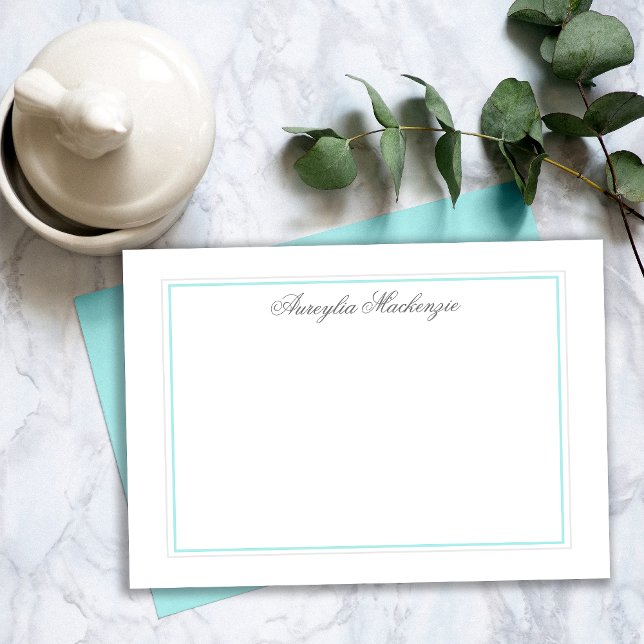 Carte De Correspondance Elégant Turquoise et gris argenté Personnalisé (Elegant Teal and Silver Grey Personalized Note Card)