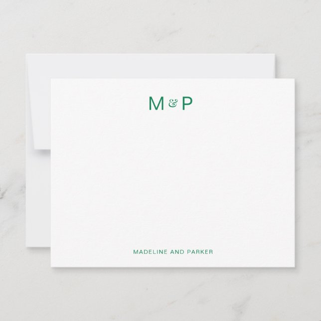 Carte De Correspondance Élégant Vert Contemporain Couple Monogramme (Devant)