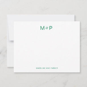 Carte De Correspondance Élégant Vert Contemporain Couple Monogramme