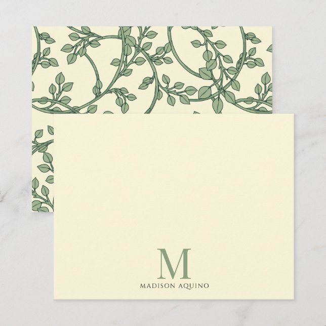 Carte De Correspondance Élégant vin floral Monogramme (Devant / Derrière)