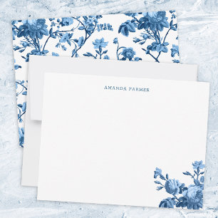 Carte De Correspondance Élégant Vintage bleu Rose floral chic