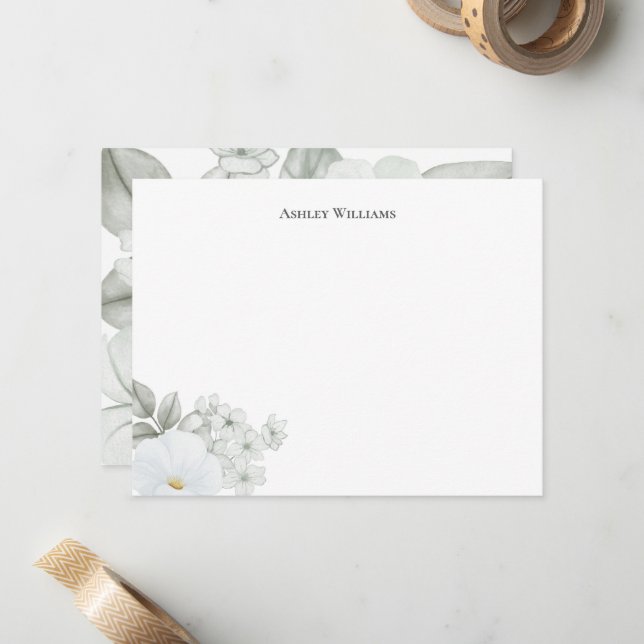 Carte De Correspondance Elégante aquarelle florale personnalisée (Devant/Arrière en situation)