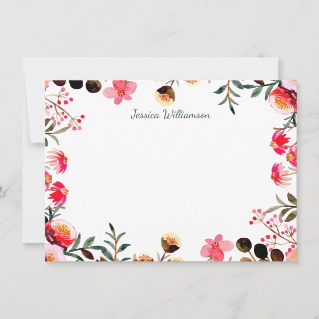 Carte De Correspondance Elégante aquarelle Flore verte personnalisée (Devant)
