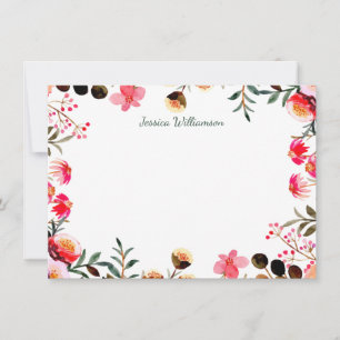 Carte De Correspondance Elégante aquarelle Flore verte personnalisée
