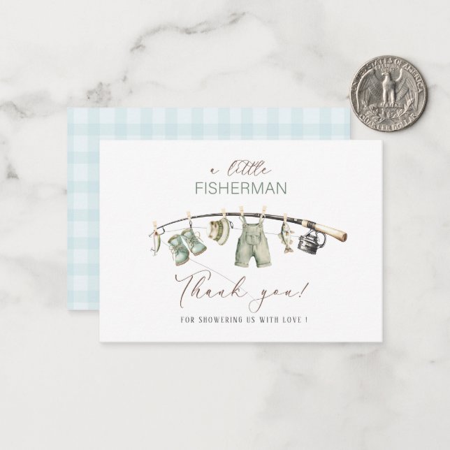 Carte De Correspondance Elégante aquarelle Petit Baby shower pêcheur (Devant/Arrière en situation)