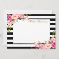 Elégante aquarelle rose floral rayé