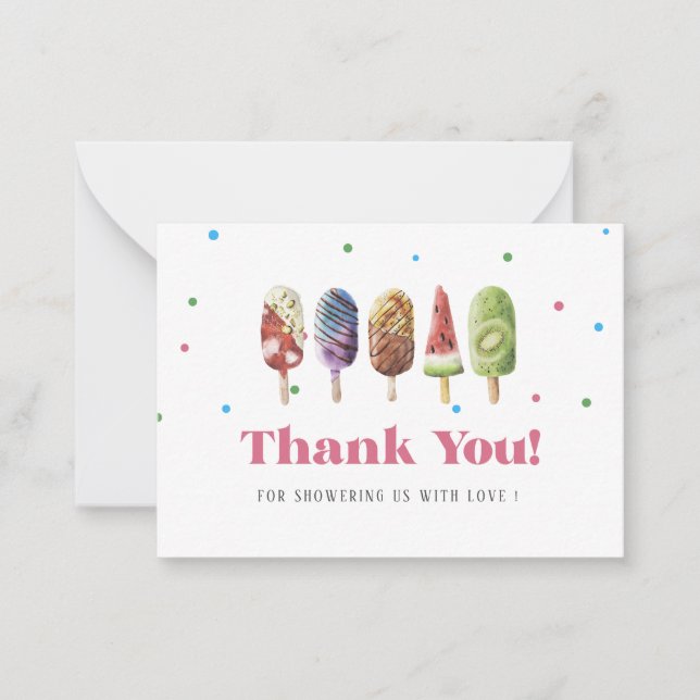 Carte De Correspondance Élégante Baby shower Merci Popsicle Aquarelle (Devant)