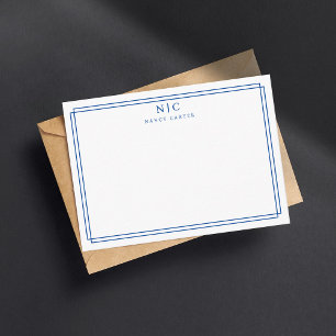 Carte De Correspondance Élégante bordure géométrique bleu marine à deux mo