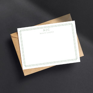 Carte De Correspondance Elégante bordure géométrique verte à deux monogram