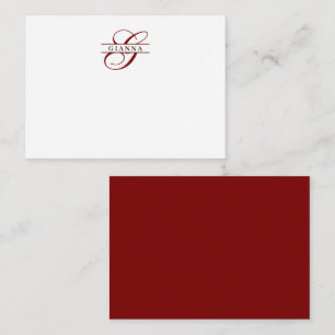 Carte De Correspondance Élégante calligraphie rouge Bourgogne Monogramme f