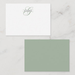Carte De Correspondance Élégante calligraphie vert pâle Split Monogramme