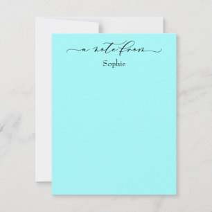 Carte De Correspondance Elégante "Note De" Simple Aqua