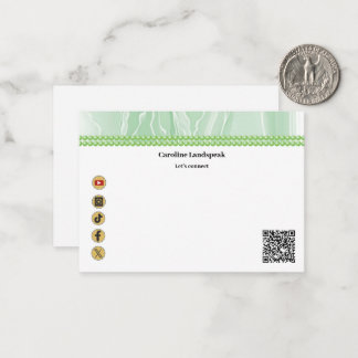 Carte De Correspondance Elégante soie verte, médias sociaux et code QR