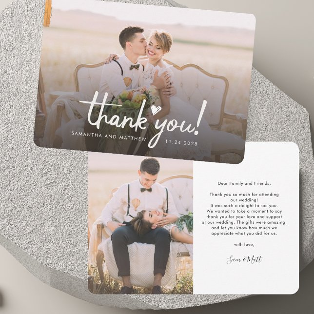 Carte De Correspondance Élégantes photos manuscrites Mariage Merci (Elegant Photos Handwritten Wedding Thank You Note Card)