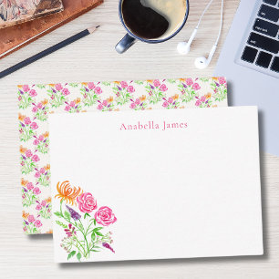 Carte De Correspondance Élégantes roses à l'aquarelle, mufliers et fleurs