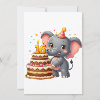 Carte De Correspondance Éléphant mignon 16e anniversaire