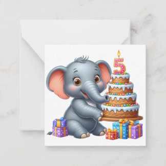Carte De Correspondance Éléphant Mignon 5ème Anniversaire