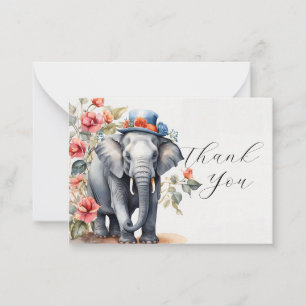 Carte De Correspondance Eléphant mignon Avec Merci Casquette