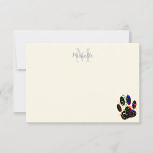 Carte De Correspondance Empreinte de patte de chien avec monogramme confet