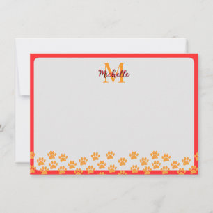 Carte De Correspondance Empreintes de Patte de Chien avec Monogramme Perso