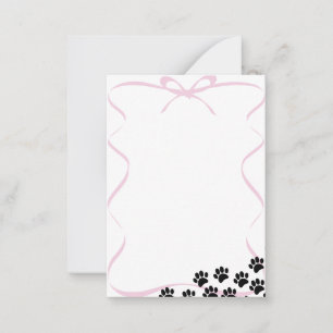 Carte De Correspondance Empreintes de patte de chiot noir Ruban rose