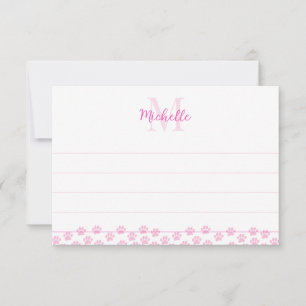 Carte De Correspondance Empreintes de patte de compagnie rose éditable mon
