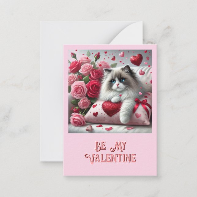 Carte De Correspondance Enfants Cute Chat Valentine's Day (Devant)
