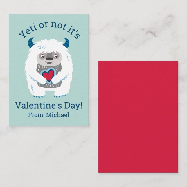Carte De Correspondance Enfants Valentine Yeti (Devant / Derrière)