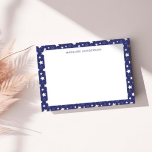 Carte De Correspondance Étoiles blanches Whimsical Monogramme bleu foncé
