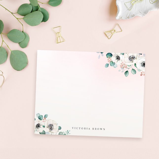 Carte De Correspondance Eucalyptus Anemone Floral Stationery personnalisée (Eucalyptus Anemone Floral Personalized Stationery Note Card)