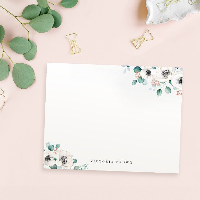 Carte De Correspondance Eucalyptus Anemone Floral Stationery personnalisée (Eucalyptus Anemone Floral Personalized Stationery Note Card)