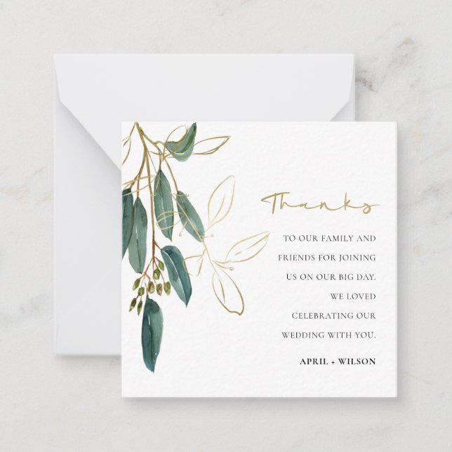 Carte De Correspondance Eucalyptus vert Merci d'aquarelle de feuillage (Devant)