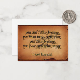 Carte De Correspondance F. Scott Fitzgerald Citation Inspirationnelle "Écr